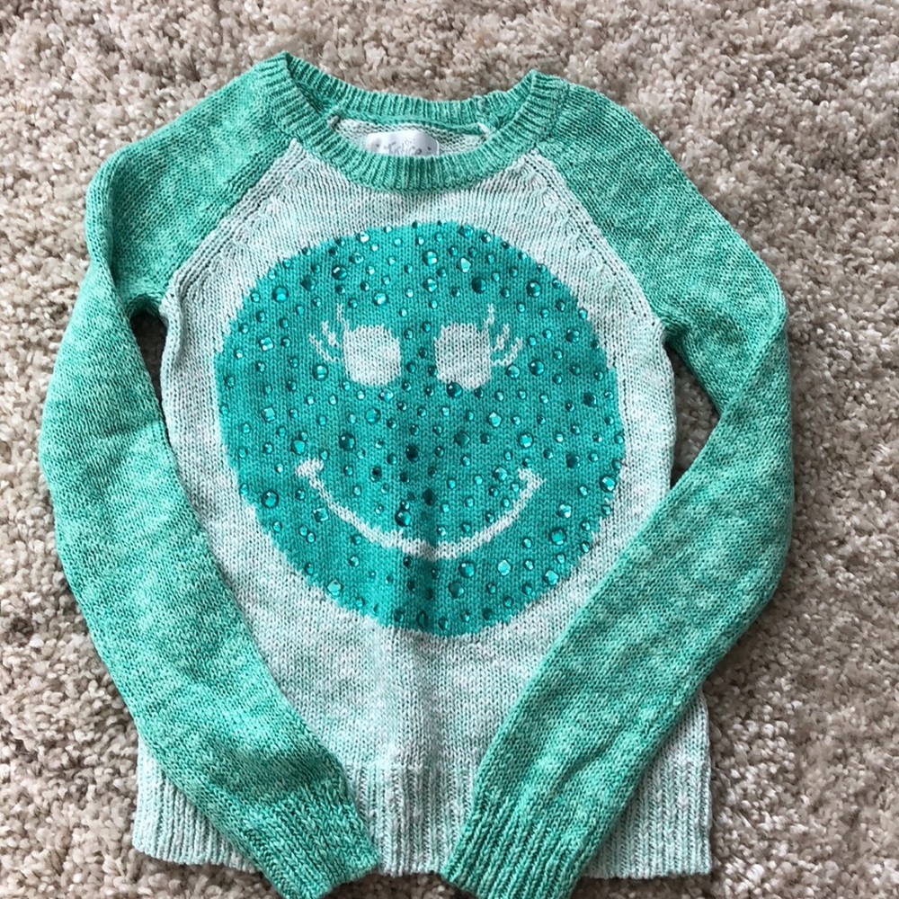 Mint green Sweater with smiley face